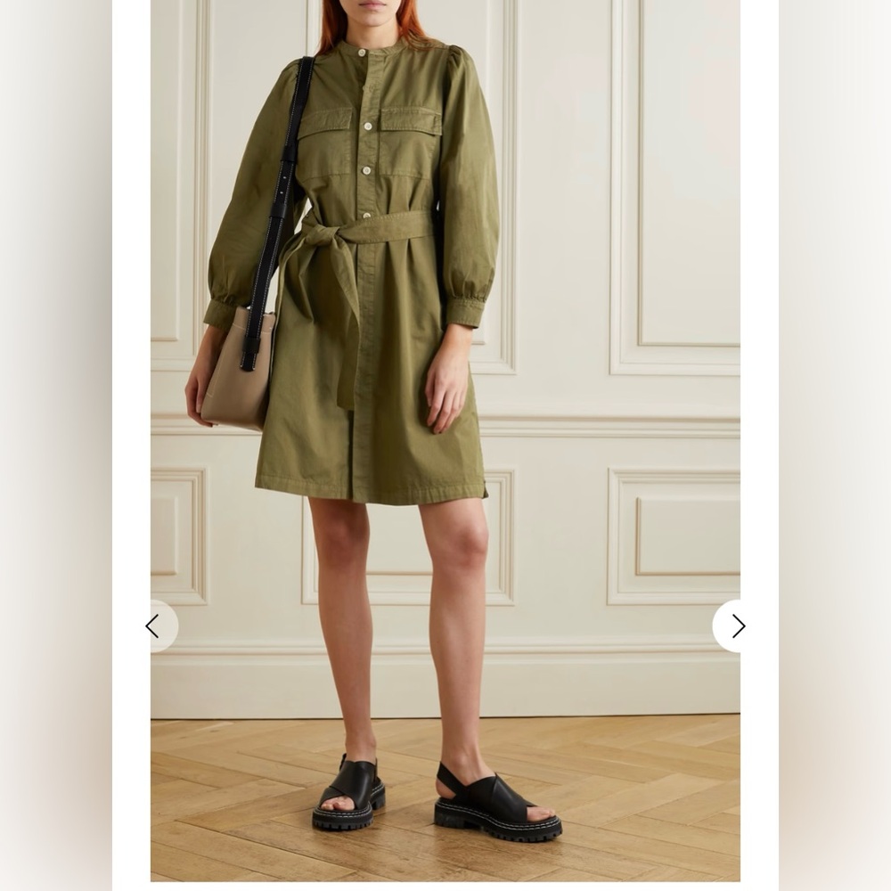 Alex Mill Cairo Belted Cotton Mini Dress in Bay Leaf Army Green Size XS